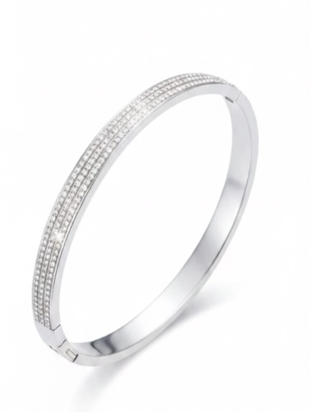 Silver Pavé Crystal Cuff Hinge Bracelet Minimalist Luxe Bangle